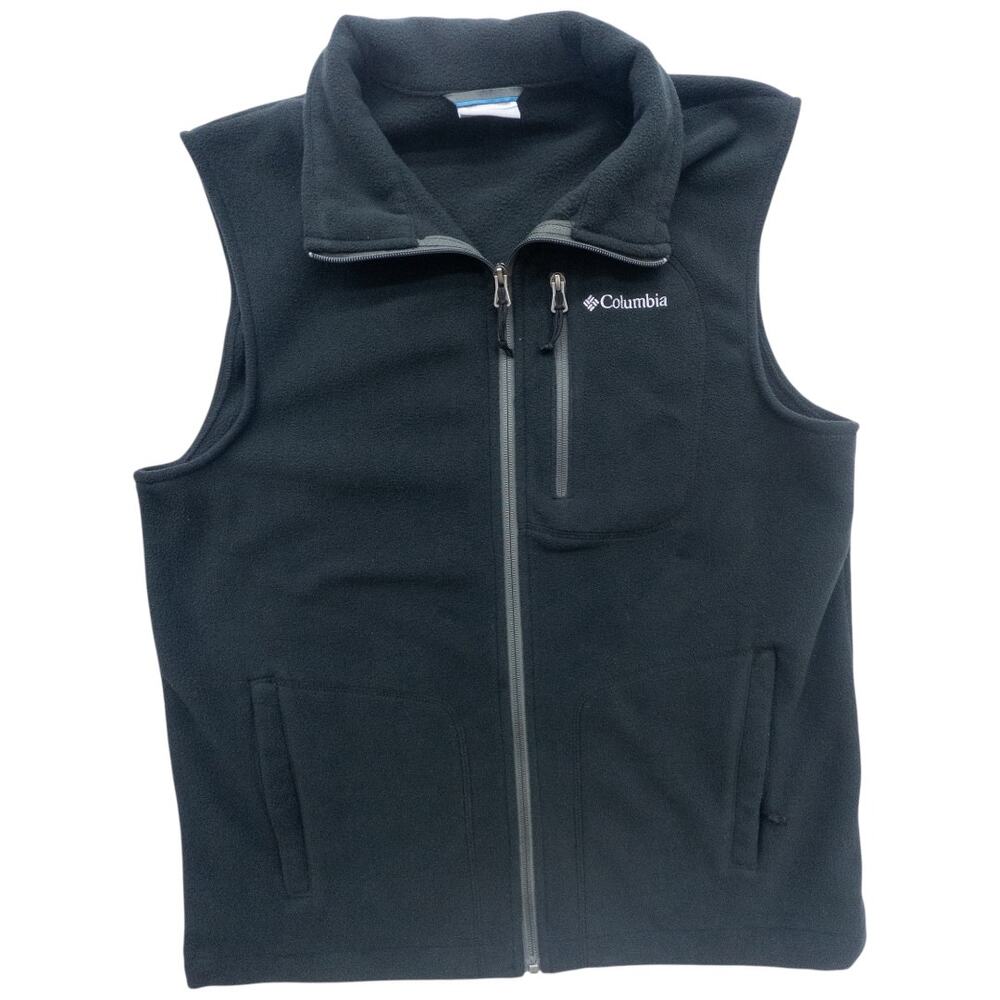 Columbia Fast Trek Fleece Vest Men's M Black Zip Outdoor Layer Hiking